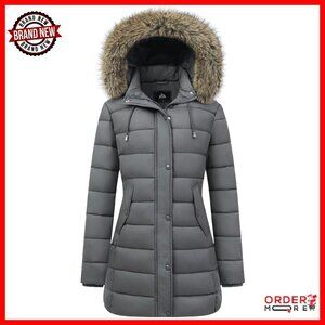 Women's Long Puffer Coat Waterproof Parka Removable Hood Winter Jacket